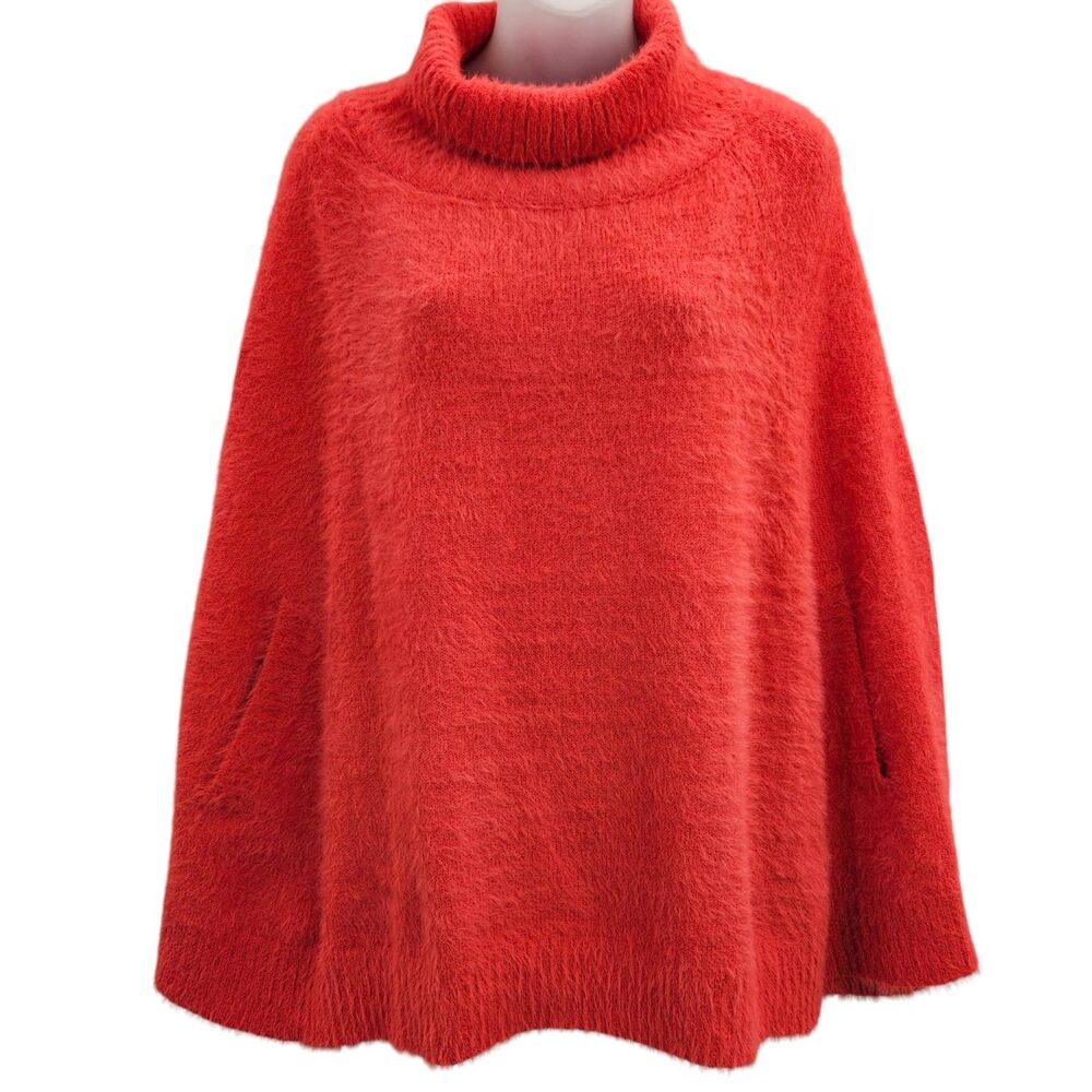 NWT Mersea Chalet Poncho Sweater Size Petite Orange Soft Fuzzy Cozy